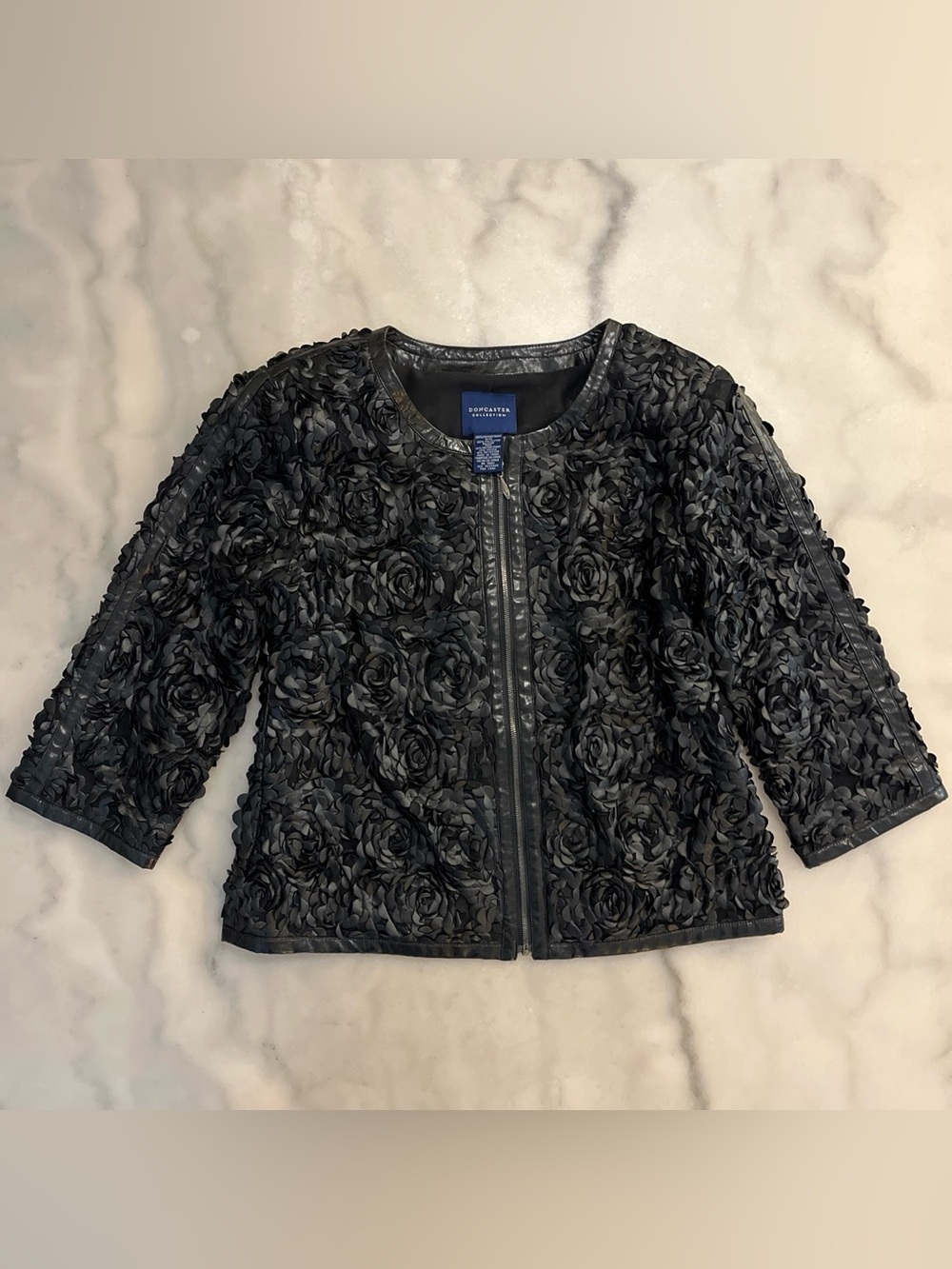 Doncaster Black Floral Appliqué Zip Front Jacket